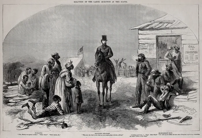 Framed Print : The Solution to the Labor Question in the South, a light satire'. For their living, the ex-slaves intend to draw rations. The white men will run for office Framed Print : The Solution to the Labor Question in the South, a light satire'. For their living, the ex-slaves intend to draw rations. The white men will run for office