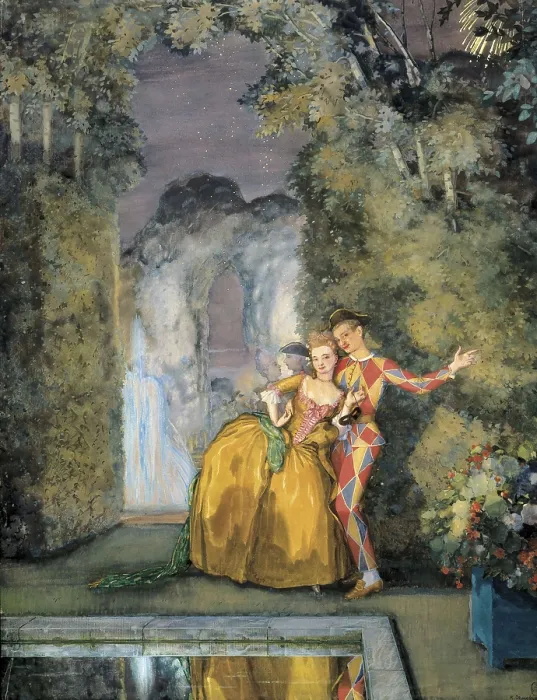 Framed Print : SOMOV, Konstantin (1869-1939). Lady and harlequin. 1900s. Watercolour on paper. Watercolour. RUSSIA. Saint Petersburg. State Russian Museum Framed Print : SOMOV, Konstantin (1869-1939). Lady and harlequin. 1900s. Watercolour on paper. Watercolour. RUSSIA. Saint Petersburg. State Russian Museum