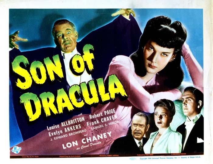 Framed Print : SON OF DRACULA, US lobbycard, Lon Chaney, Jr. Louise Allbritton, Frank Craven, Evelyn Ankers, Robert Paige, 1943