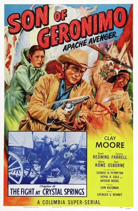 Framed Print : SON OF GERONIMO: APACHE AVENGER, US poster art, from left: Eileen Rowe, Clayton Moore, Rodd Redwing; Chapter 10: The Fight at Crystal Springs, 1952