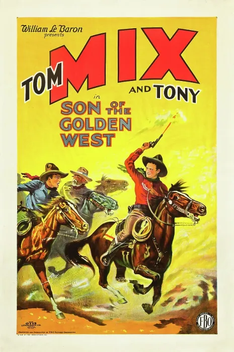 Framed Print : SON OF THE GOLDEN WEST, right: Tom Mix with Tony the Wonder Horse on poster art, 1928