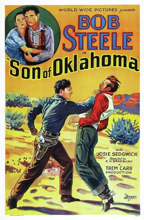 Framed Print : SON OF OKLAHOMA, US poster art, top inset: Carmen Laroux, Bob Steele; bottom left: Bob Steele, 1932 Framed Print : SON OF OKLAHOMA, US poster art, top inset: Carmen Laroux, Bob Steele; bottom left: Bob Steele, 1932