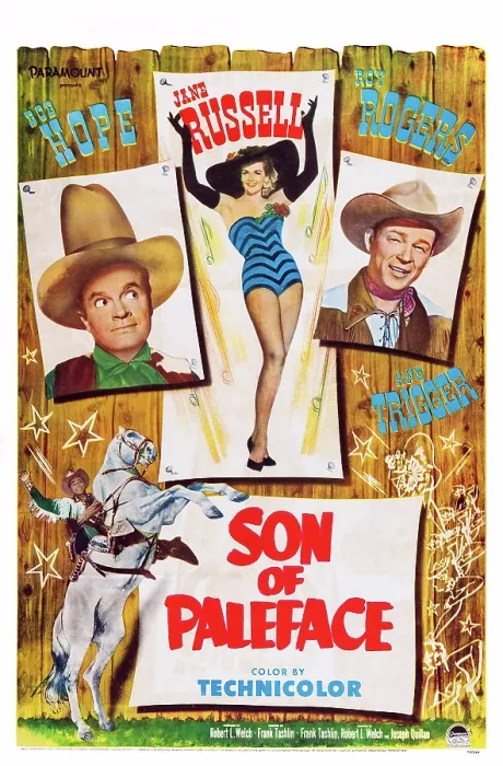 Framed Print : SON OF PALEFACE, US poster, top from left: Bob Hope, Jane Russell, Roy Rogers (and bottom), 1952