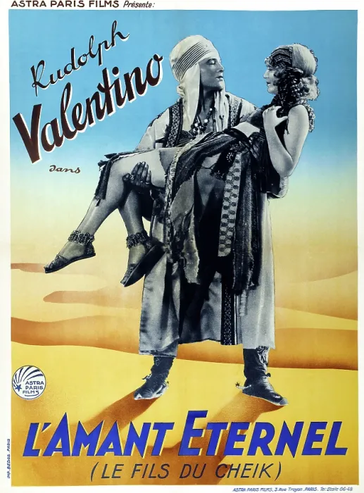 Framed Print : THE SON OF THE SHEIK (aka L'AMANT ETERNEL), from left: Rudolph Valentino, Vilma Banky on French poster art, 1926