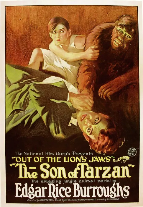 Framed Print : THE SON OF TARZAN, center top: Gordon Griffith in Episode 2: Out of the Lion's Jaws, 1920