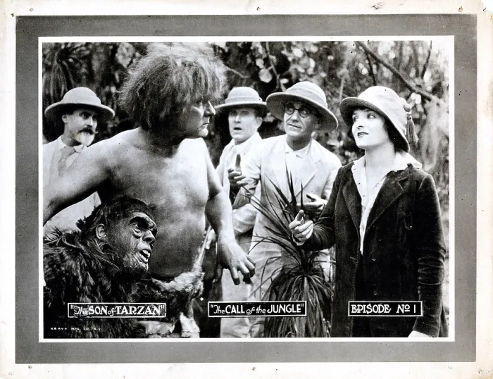 Framed Print : THE SON OF TARZAN, second from left: P. Dempsey Tabler in Episode 1-The Call of the Jungle on lobbycard, 1920