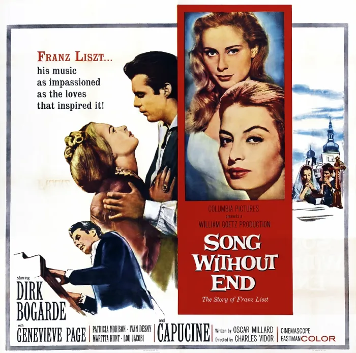 Framed Print : SONG WITHOUT END, US poster art, right: Dirk Bogarde; insert from top: Genevieve Page, Capucine, 1960 Framed Print : SONG WITHOUT END, US poster art, right: Dirk Bogarde; insert from top: Genevieve Page, Capucine, 1960
