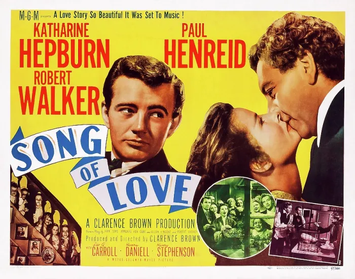 Framed Print : SONG OF LOVE, US poster art, from left: Robert Walker, Katharine Hepburn, Paul Henreid, 1947