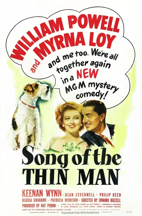 Framed Print : SONG OF THE THIN MAN, US postter art, from left: Asta, Myrna Loy, William Powell, 1947