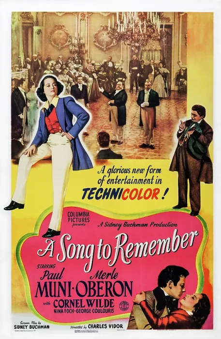 Framed Print : A SONG TO REMEMBER, US poster art, top left: Merle Oberon; top right: Paul Muni; bottom right: Cornel Wilde, Merle Oberon, 1945