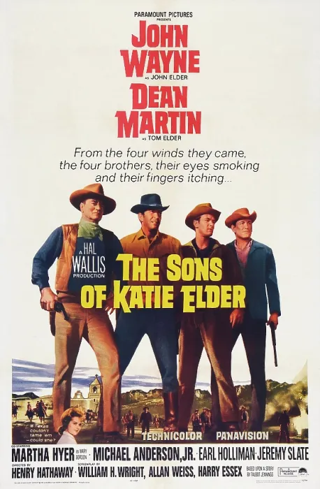Framed Print : THE SONS OF KATIE ELDER, l-r: John Wayne, Dean Martin, Michael Anderson Jr. Earl Holliman, bottom: Martha Hyer on poster art, 1965 Framed Print : THE SONS OF KATIE ELDER, l-r: John Wayne, Dean Martin, Michael Anderson Jr. Earl Holliman, bottom: Martha Hyer on poster art, 1965