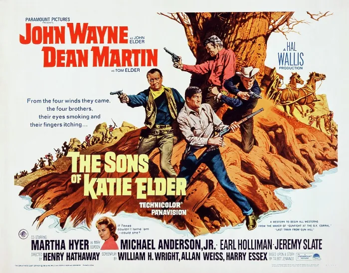 Framed Print : THE SONS OF KATIE ELDER, US poster art, from bottom: Martha Hyer, Michael Anderson Jr. John Wayne, Earl Holliman, Dean Martin, 1965 Framed Print : THE SONS OF KATIE ELDER, US poster art, from bottom: Martha Hyer, Michael Anderson Jr. John Wayne, Earl Holliman, Dean Martin, 1965