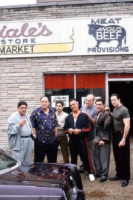 Framed Print : THE SOPRANOS, from left: Vincent Pastore, James Gandolfini, Michael Imperioli, Tony Sirico, Jerry Adler, Steven Van Zandt, Federico Castelluccio, House Arrest, (S2.E11)