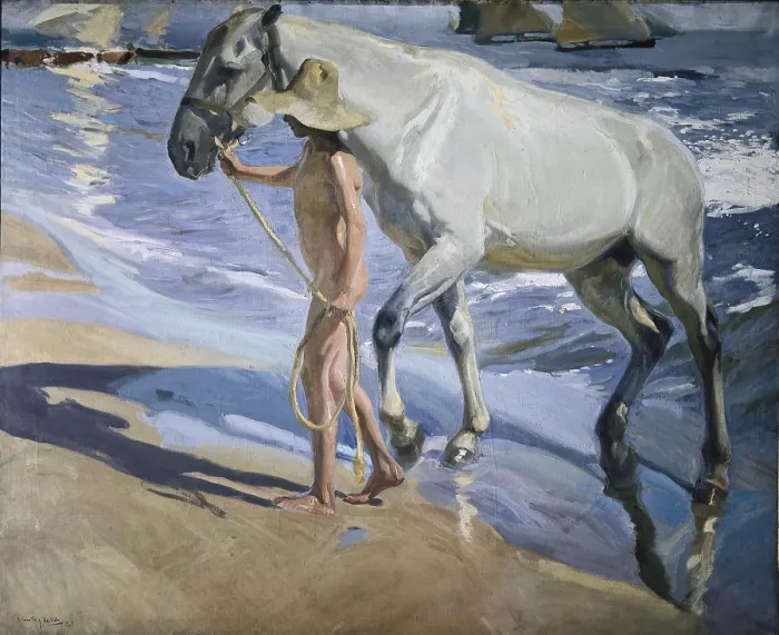 Framed Print : SOROLLA, Joaquin (1863-1923). White Horse. 1909. Post-Impressionism. Oil on canvas. SPAIN. Madrid. Sorolla Museum
