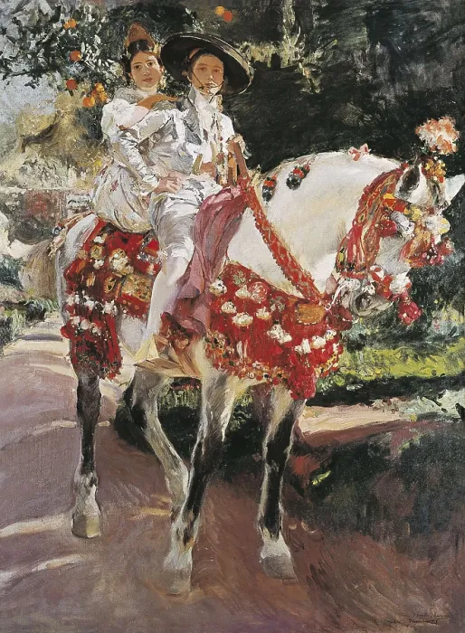 Framed Print : SOROLLA, Joaqun (1863-1923). Portraits of Elena and Maria wearing old valencian dresses. 1908. Noucentisme. Oil on canvas. SPAIN. Barcelona. National Art Museum of Catalonia