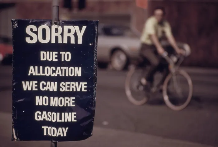Framed Print : Sorry. Due to allocation we can serve no more gasoline today reads a sign at the end of the energy crisis in April 1974 when OPEC oil cartel lifted its embargo on sales