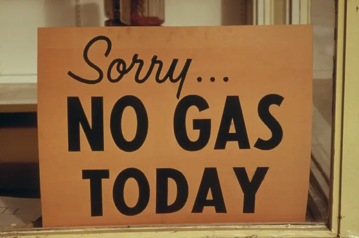 Framed Print : Sorry NO GAS TODAY sign at an Oregon Gas Station in October 1973