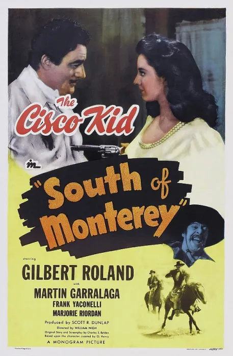 Framed Print : SOUTH OF MONTEREY, top l-r: Gilbert Roland, Marjorie Riordan, bottom: Frank Yaconelli on poster art, 1946