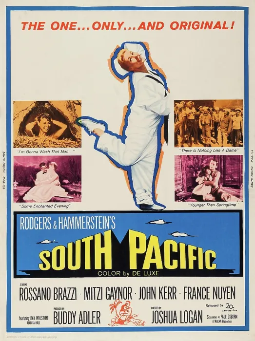 Framed Print : SOUTH PACIFIC, US poster art, Mitzi Gaynor, (center); bottom left insert: Rossano Brazzi, Mitzi Gaynor; bottom right insert: Mitzi Gaynor, John Kerr, 1958
