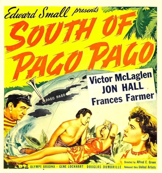 Framed Print : SOUTH OF PAGO PAGO, from left: Victor McLaglen, Frances Farmer on window card, 1940 Framed Print : SOUTH OF PAGO PAGO, from left: Victor McLaglen, Frances Farmer on window card, 1940