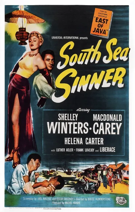 Framed Print : SOUTH SEA SINNER, US poster art, top, from left: Shelley Winters, Macdonald Carey, 1950