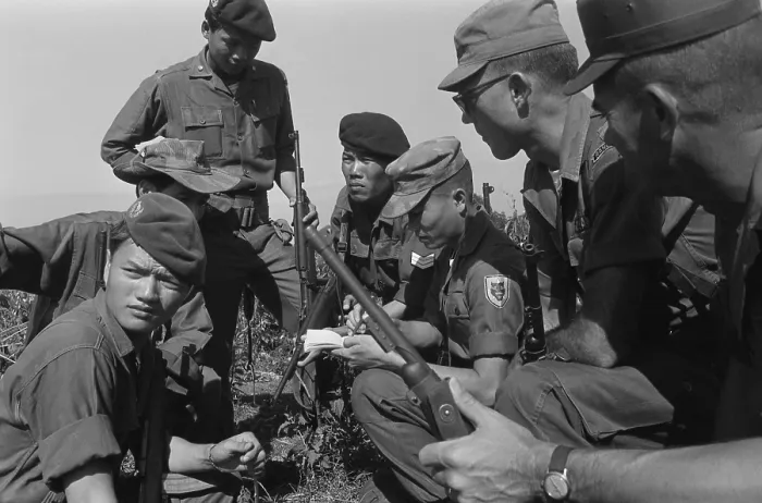Framed Print : South Vietnamese soldiers with American soldiers during a military operation in South Vietnam. Feb. 12, 1962. Photo by Robert Pepper Martin. (BSLOC_2015_14_133)
