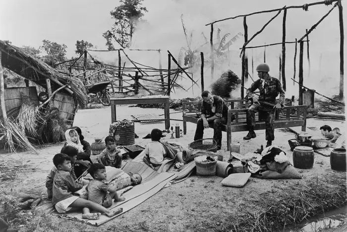 Framed Print : South Vietnamese woman and children sit amid ruins of their village, burned by government troops on suspicion of being a Viet Cong stronghold Framed Print : South Vietnamese woman and children sit amid ruins of their village, burned by government troops on suspicion of being a Viet Cong stronghold