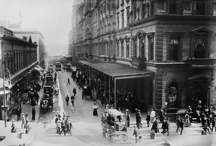 Framed Print : South West corner of old Grand Central Station looking north on Vanderbilt Avenue toward the trains yards
