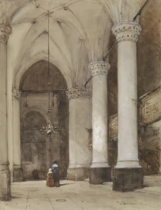 Framed Print : Southern aisle of the Great Church at The Hague, Johannes Bosboom, c. 1850-80, Dutch watercolor painting. The figures are wearing 17th century clothing (BSLOC_2016_2_185) Framed Print : Southern aisle of the Great Church at The Hague, Johannes Bosboom, c. 1850-80, Dutch watercolor painting. The figures are wearing 17th century clothing (BSLOC_2016_2_185)