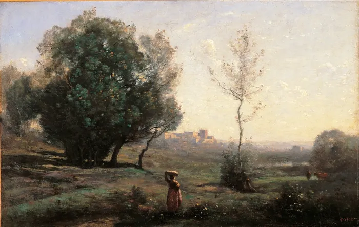 Framed Print : Souvenir of the Landes, by Jean-Baptiste-Camille Corot, 1872 about, 19th Century, oil on canvas, cm 44 x 62 - France, Ile de France, Paris, Muse dOrsay. All