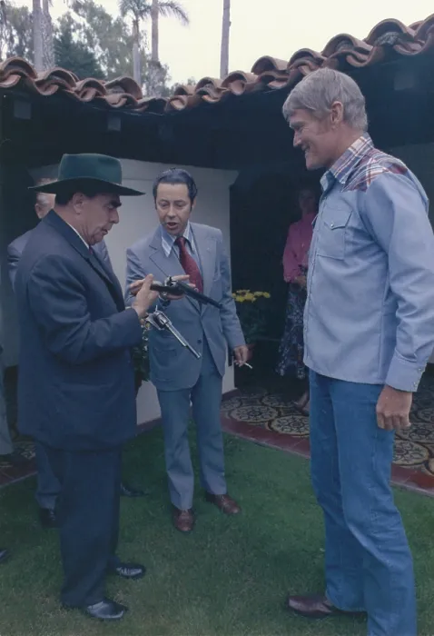 Framed Print : Soviet General Secretary Brezhnev meets actor Chuck Connors during meetings with President Nixon at San Clemente. June 1973