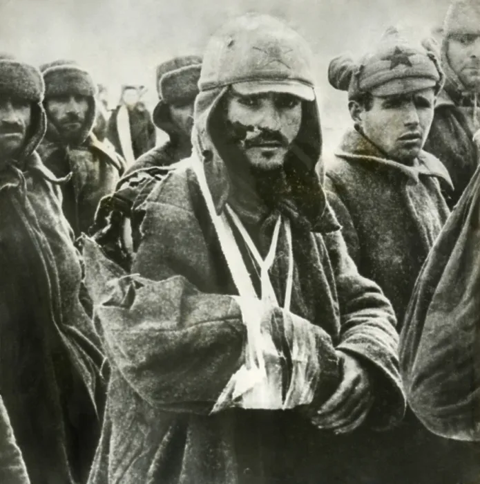 Framed Print : Soviet (Russia) prisoners of war. Photo was taken by an Italian photographer in Russia, April 1942 World War 2. (BSLOC_2014_8_45)