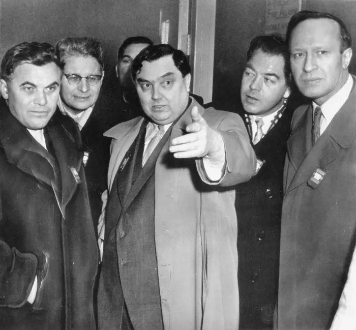 Framed Print : Soviet Russia's Georgy Malenkov visiting the British nuclear plant at Harwell, England. March 19, 1956. Malenkov resigned as Soviet Premier in Feb Framed Print : Soviet Russia's Georgy Malenkov visiting the British nuclear plant at Harwell, England. March 19, 1956. Malenkov resigned as Soviet Premier in Feb