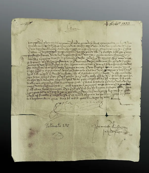 Framed Print : Spain (1493). Letter of the queen Isabel I to Christopher Columbus (5th September 1493). SPAIN. Sevilla. General Archives of the Indies. AISA / Everett Collection**US SALES ONLY** Framed Print : Spain (1493). Letter of the queen Isabel I to Christopher Columbus (5th September 1493). SPAIN. Sevilla. General Archives of the Indies. AISA / Everett Collection**US SALES ONLY**