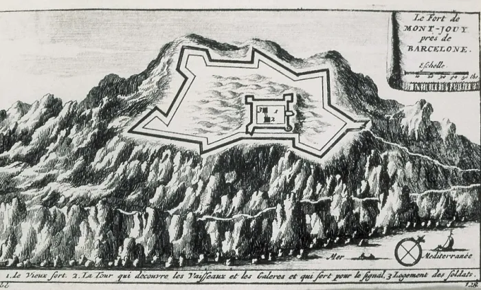 Framed Print : Spain (1700-1713). War of the Spanish Succession. Castle and mountain of Montjuc. Xylography. AISA / Everett Collection**US SALES ONLY**