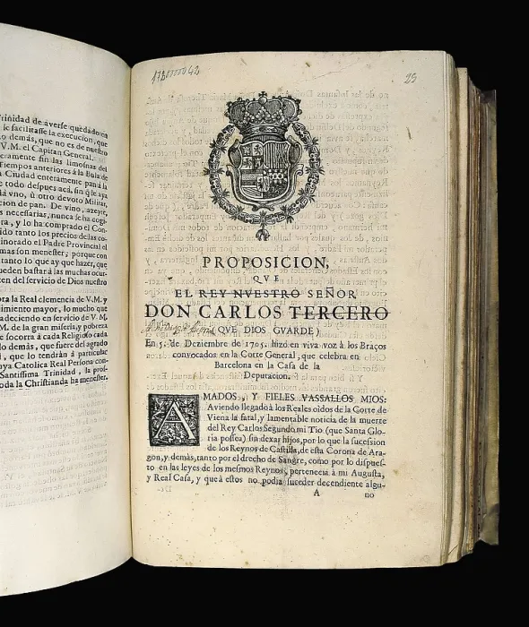 Framed Print : Spain (1704). War of the Spanish Succession. The Archduke Charles before the courts of the Principality of Catalonia, held in Barcelona. SPAIN. Barcelona