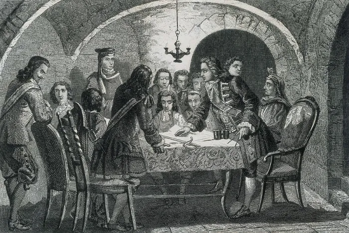 Framed Print : Spain (1713). War of the Spanish Succession. Siege of Barcelona. Session of the 'vint-i-quatrena' (January-September 1714). Etching