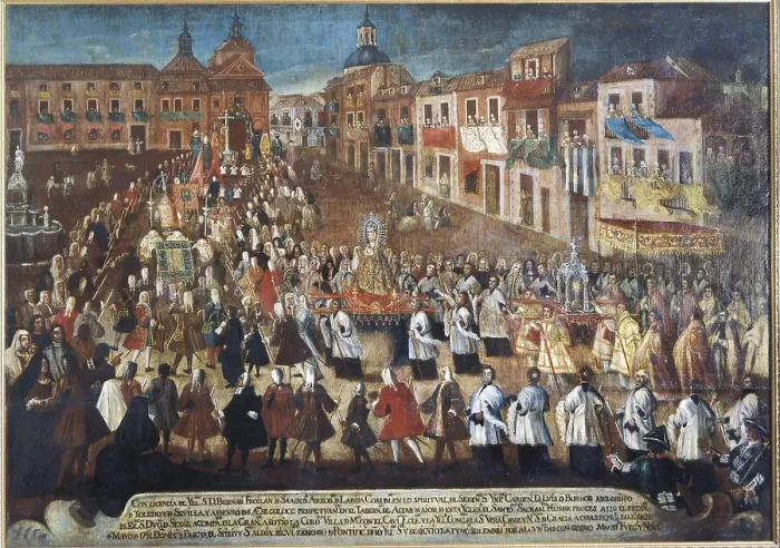Framed Print : Spain (1741). Procession of the Virgin of Mercy in Plaza de la Cebada of Madrid (21st May) Framed Print : Spain (1741). Procession of the Virgin of Mercy in Plaza de la Cebada of Madrid (21st May)