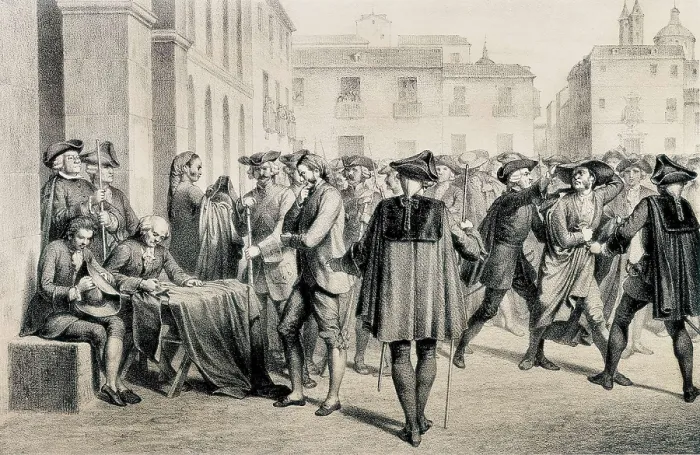 Framed Print : Spain (1766). Mutiny of Esquilache (23rd-26th March). Drawing and engraving by E Framed Print : Spain (1766). Mutiny of Esquilache (23rd-26th March). Drawing and engraving by E