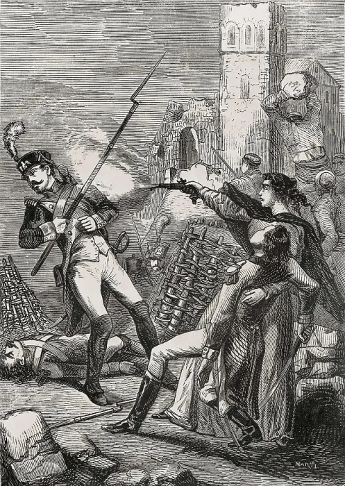 Framed Print : Spain (1808-1814). Peninsular War. Sieges of Saragossa. Spanish woman shooting a French soldier. Etching. SPAIN. Zaragoza. Diputacin Provincial Library Framed Print : Spain (1808-1814). Peninsular War. Sieges of Saragossa. Spanish woman shooting a French soldier. Etching. SPAIN. Zaragoza. Diputacin Provincial Library