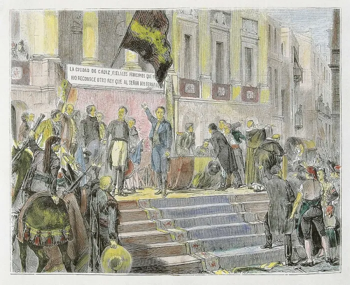 Framed Print : Spain (1810-1814). Cadiz Cortes. Defence of the Cadiz Constitutuion. Image published in 'la Ilustracin Espaola y Americana'. AISA / Everett Collection**US SALES ONLY**