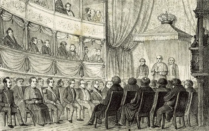 Framed Print : Spain (1810-1814). Cadiz Cortes. Opening of the extraordinary general Cortes. Etching. SPAIN. San Fernando. Municipal Historic Museum