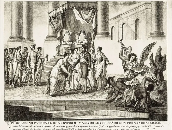 Framed Print : Spain (1814-1833). 'El gobierno paternal de nuestro muy amado rey Fernando VII' (The paternal government of our beloved king Fernando VII). SPAIN. Madrid Framed Print : Spain (1814-1833). 'El gobierno paternal de nuestro muy amado rey Fernando VII' (The paternal government of our beloved king Fernando VII). SPAIN. Madrid