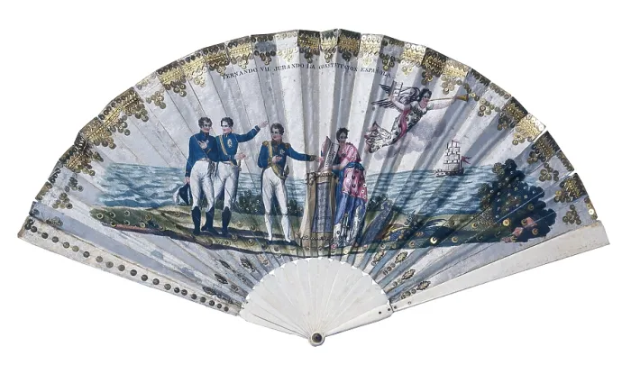 Framed Print : Spain (1820-1823). Civil war. Fan decorated with an illustration of Ferndinand VII swearing loyalty to the Cadiz Constitution. SPAIN. Barcelona. Textile and Clothing Museum