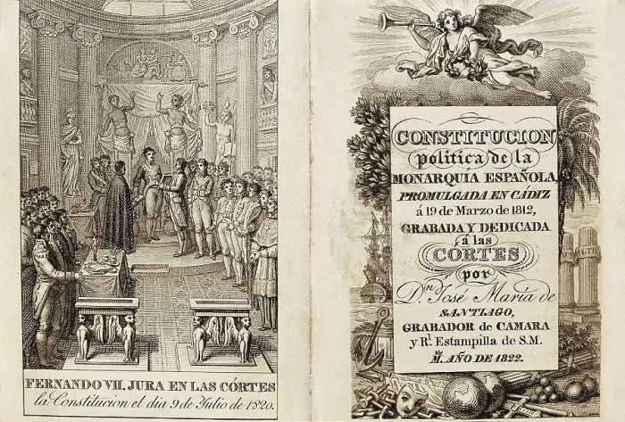 Framed Print : Spain (1820-1823). Liberal Triennium. 'Constitucin poltica de la Monarqua Espaola' (Political Constitution of the Spainsih Monarchy), edition of 1822
