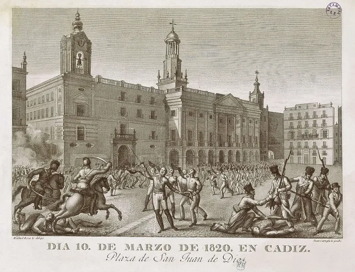 Framed Print : Spain (1820-1823). Liberal Triennium. 10th March in Cadiz. San Juan de Dios Square