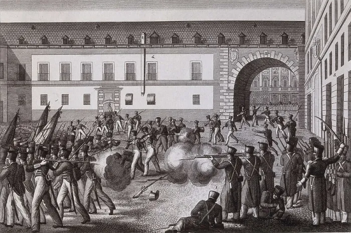 Framed Print : Spain (1820-1823). Liberal Triennium. Memorable 7th July 1822 in Madrid at four o'clock. Etching. SPAIN. Madrid. National Library. AISA / Everett Collection**US SALES ONLY** Framed Print : Spain (1820-1823). Liberal Triennium. Memorable 7th July 1822 in Madrid at four o'clock. Etching. SPAIN. Madrid. National Library. AISA / Everett Collection**US SALES ONLY**