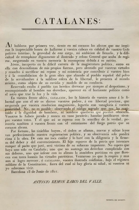 Framed Print : Spain (1820-1823). Liberal Triennium. Edict by Antonio Remn Zaco del Valle adressed to the Catalans (18th June 1821). Private Collection. AISA / Everett Collection**US SALES ONLY** Framed Print : Spain (1820-1823). Liberal Triennium. Edict by Antonio Remn Zaco del Valle adressed to the Catalans (18th June 1821). Private Collection. AISA / Everett Collection**US SALES ONLY**