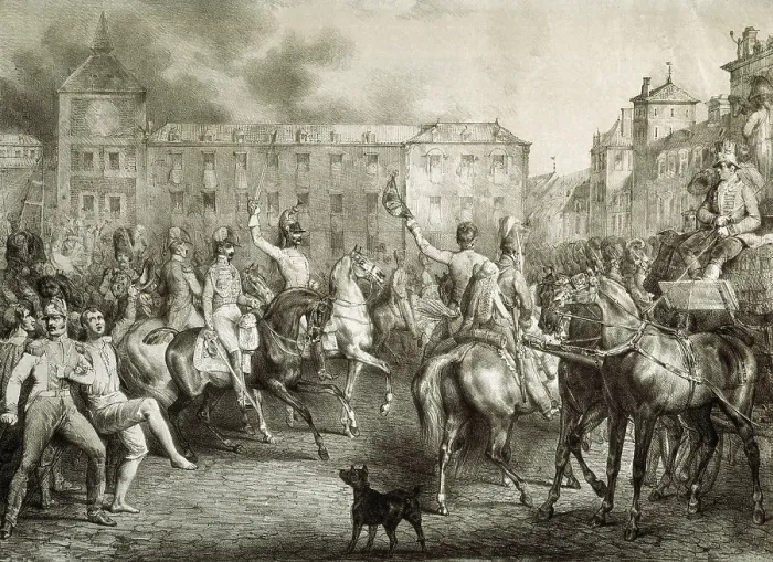 Framed Print : Spain (1820). 'Trienio Liberal' (1820-1823). Proclamation of the 1812 Constitution in Madrid. Litography. SPAIN. Madrid. Museo de Historia