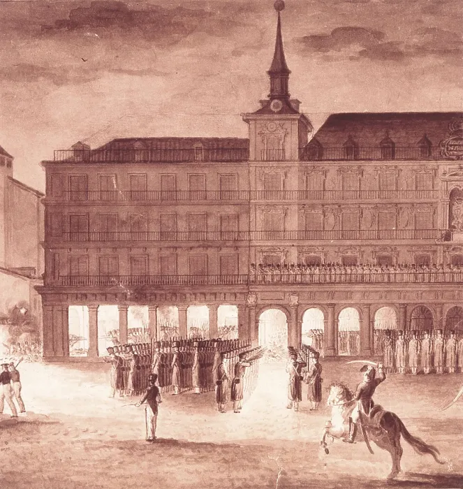 Framed Print : Spain (1822). Liberal Trienium. Madrid (7th July 1822). Fight in Plaza Mayor. Etching. SPAIN. Madrid. National Library. AISA / Everett Collection**US SALES ONLY**
